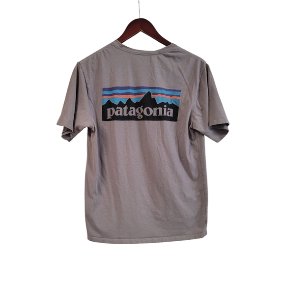 Patagonia Women's Gray Graphic Logo T-Shirt Size Medium Double Sided - Picture 2 of 4